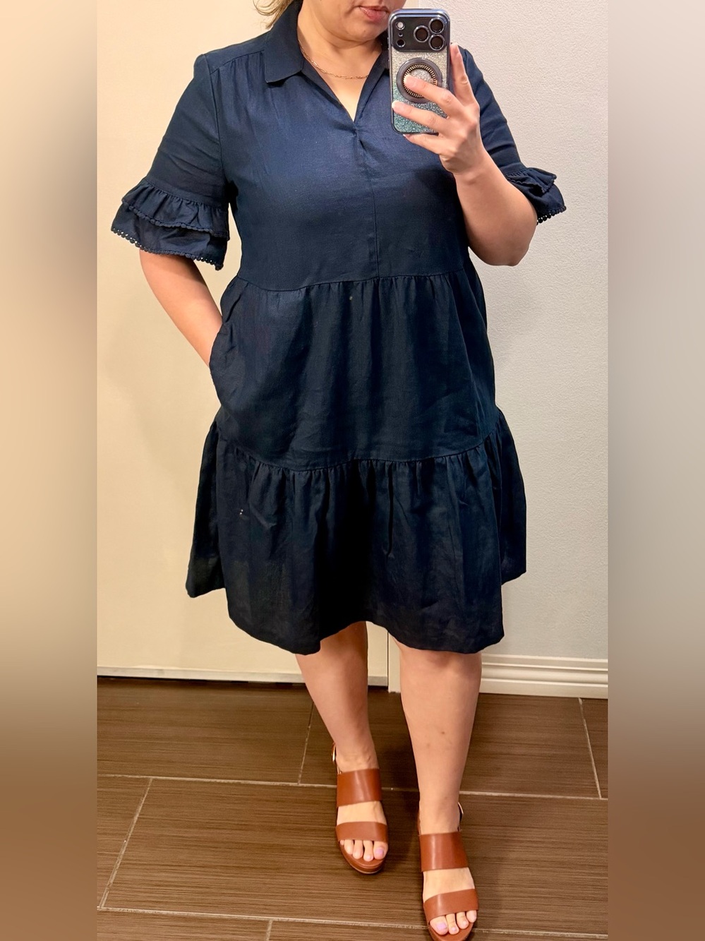 Chico's Navy Tiered V-Neck Dress - Picture 3 of 4